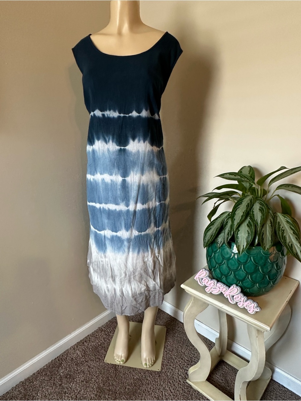 Pure Jill Women's Navy and White Tie-Dye Scoop Neck Maxi Dress